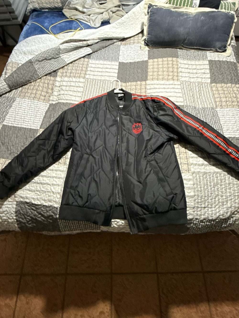 Spitfire Bighead Quilted Bomber Jacket Black and Red